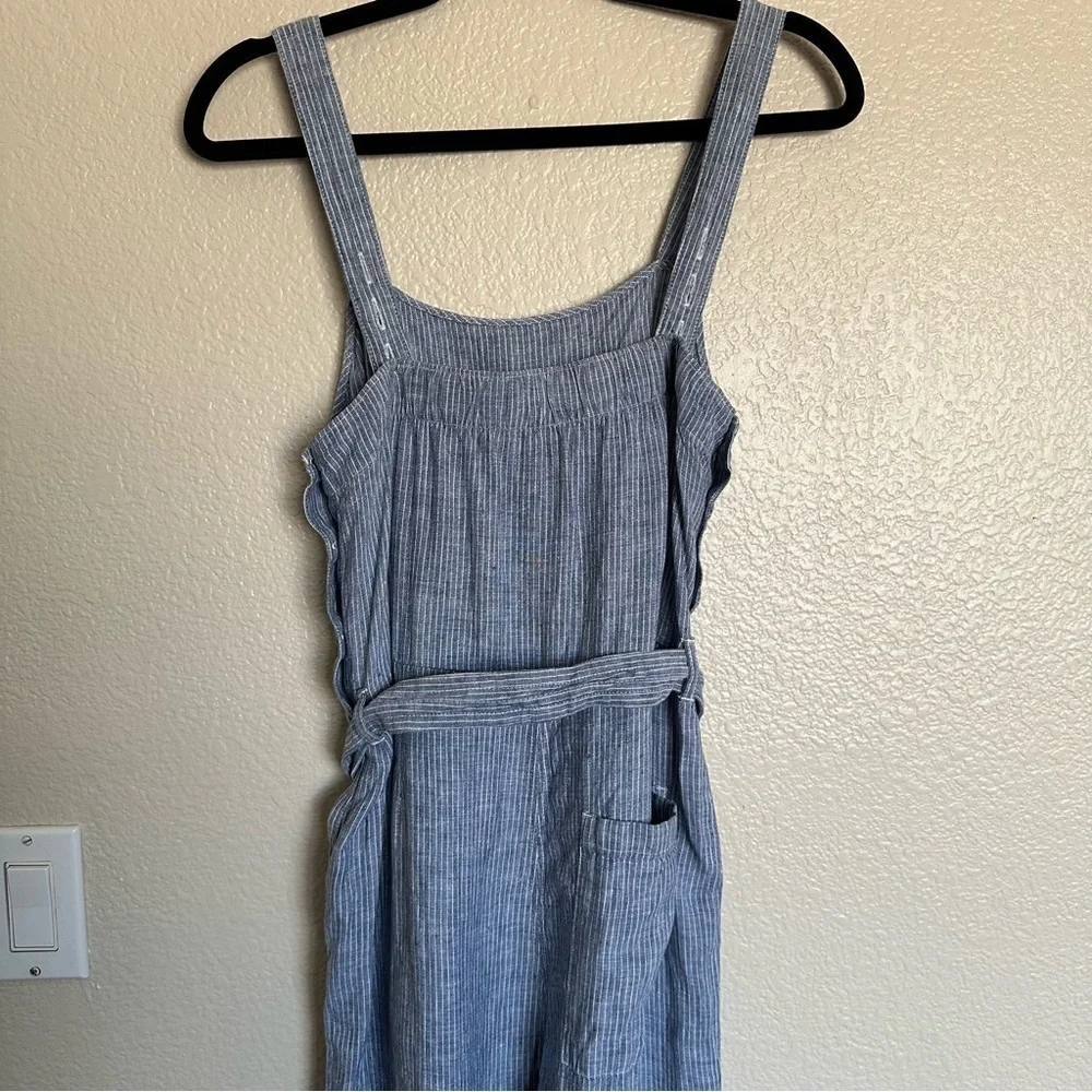 EVERLANE The Linen Side-button Blue White Straight Leg Jumpsuit Size 2